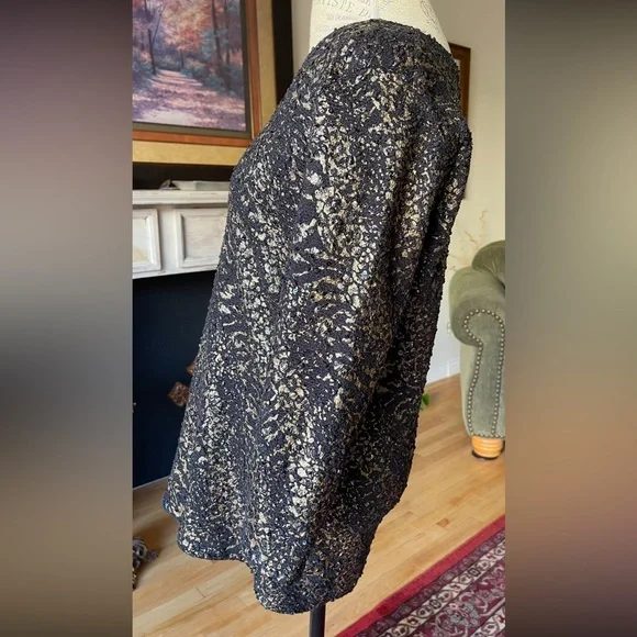 BRITTANY BLACK Women’s Bronze on Black Intermittent Sequined Top Sz M / L - Picture 2 of 6